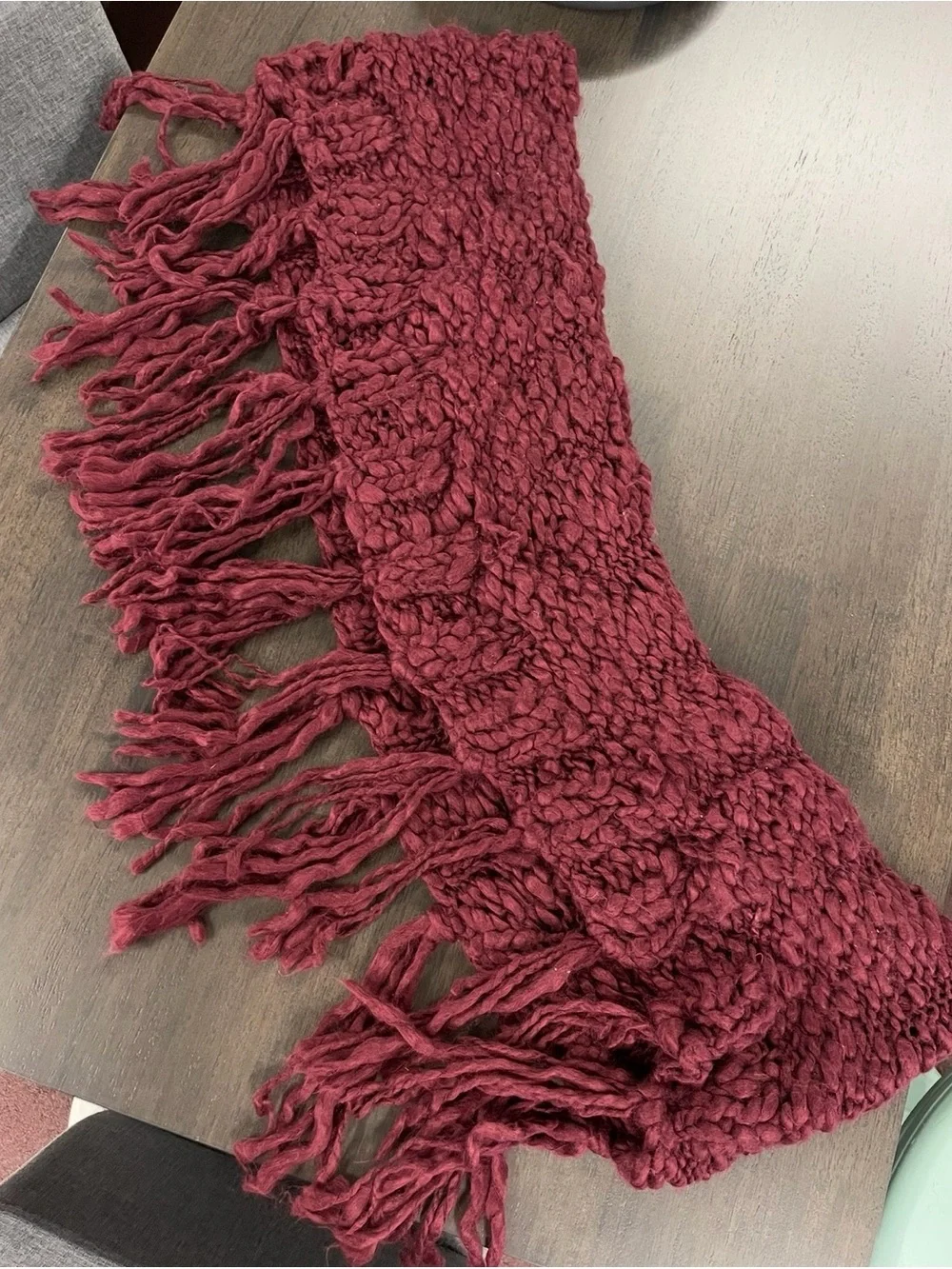 Handwoven Burgundy Fringe Throw Blanket - Unknown Brand